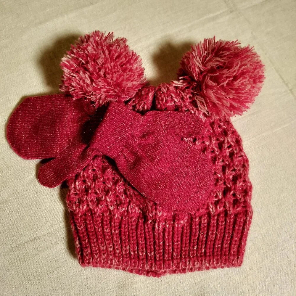 Toby Enterprises Pink Glitter Knit Hat & Mittens Set - Toddler Size 2-4 Years